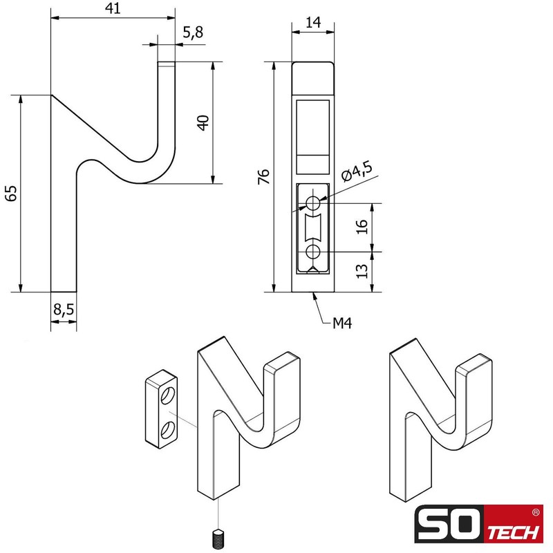 SOTECH Pack of 5 Angola Coat Hooks Matt Black 76