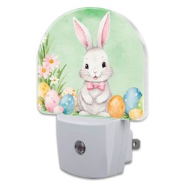 Cute Easter Bunny and Eggs Night Light, Easter Rabbit and Flowers Dusk to Dawn Night Light Plug in,0.5w Energy Saving Sleep Friendly Night Light for Kids Boys Girls Home Decor
