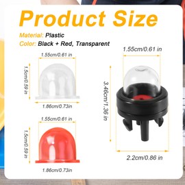 lasuroa 3pcs 188-512-1 Snap-in Carburetor Primer Bulb Pump and Primer Bulb Replacement, for Small Engines Poulan Echo Ryobi Homelite Bolens for Husqvarna Craftsman Chainsaw Trimmer(Clear+Red)