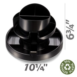 Officemate Organizador giratorio de lujo, 16 compartimentos, reciclado, negro (26255)