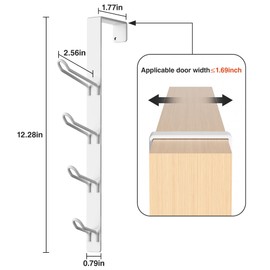 niffgaff 8 Hook Over The Door Hooks, Vertical Over The Door Towel Hook, Over Door Hook, Over The Door Hanger, for Towel and Clothes Hangers, White, 2 Pack,12.28“,for 1.7'' Door