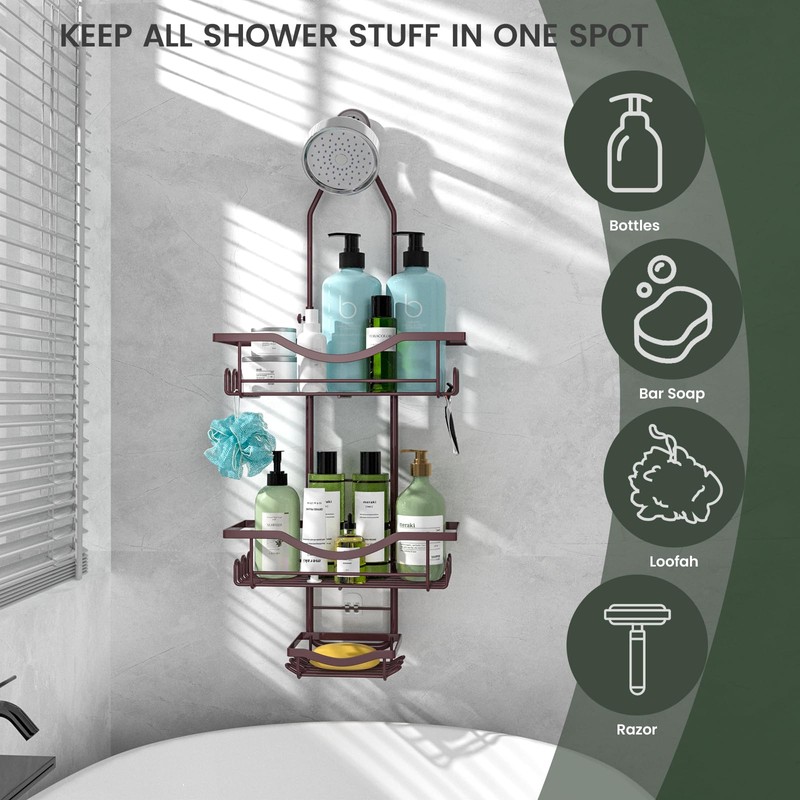 REINHARDT Shower Caddy Hanging Adjustable, Extended Length Rustproof Showers Caddy