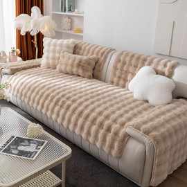 vctops Luxury Thick Faux Fur Plush Couch Cover Ultra Soft Anti-Slip Sofa Cover Fluffy Furry Sofa Slipcover Washable Furniture Protector for Kids Dogs Cats Pet (Camel,28"x70")