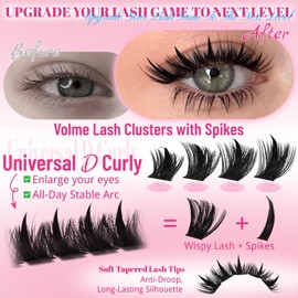 Lash Clusters Kit Eyelash Clusters 12‑18mm Long Volume Individual Lashes Wispy Fluffy Cluster Eyelash Extensions Bond & Seal Spiky D Curl Lash Extension Kit by LASH SKYQD