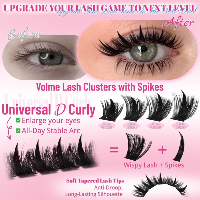Lash Clusters Kit Eyelash Clusters 12‑18mm Long Volume Individual Lashes