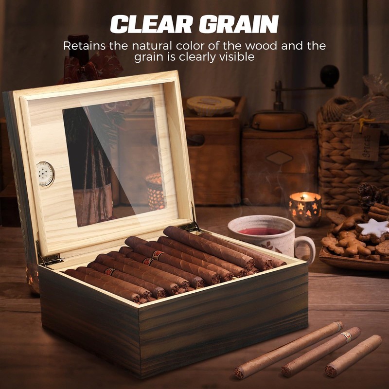 QCXWCJWD Wood Cigar Humidor with Hygrometer and Divider, Handcrafted Wood