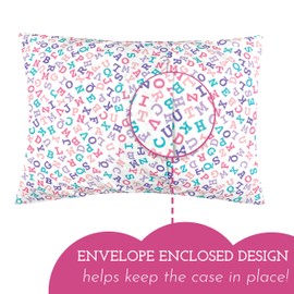 Little Sleepy Head Toddler Pillowcase, 100% Cotton & Hypoallergenic Pillow Case for Toddler Pillow, Snug Fit Envelope Pillowcase, 13x18 Pillowcase, Pilllow Sold Separately (Cotton Candy Alphabet)