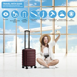 Flight Knight Carry On Suitcase 22x14x9 Hardside Built In TSA Lock & USB Port Lightweight Luggage Silent Double Spinner Wheels Maximum Overhead Carry-On Bag For American & United Approved Airlines