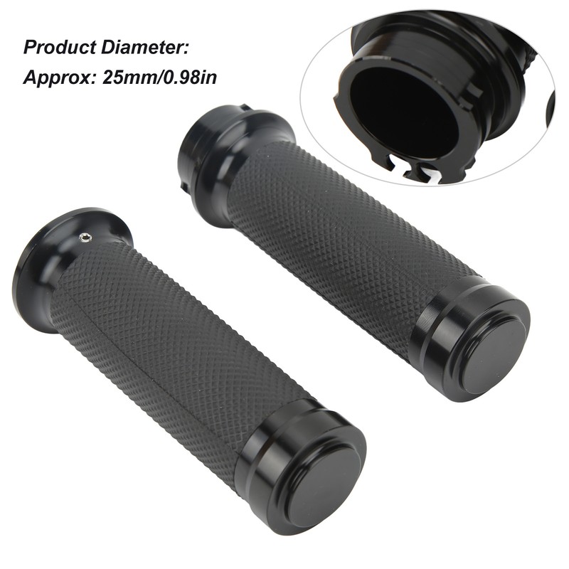 1 Pair 25mm Motocycle Handlebar Grips Black Comfortable Grasp Anodized