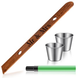 Sunnychicc 1 Set Foldable Shot Board Stainless Steel Shot Glasses Set 2 Person Drinking Ski Vintage Rustic Wooden Drinking Board with 2 Barware Drinking Vessel and Marker for Wedding Celebration Bar