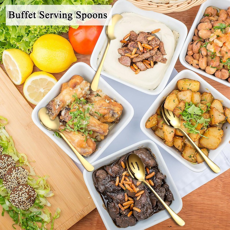 Parthan 8 Pcs Golden Serving Spoons Set, Including 4 Solid