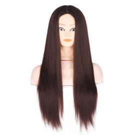 PUBAMALL Cabeza de maniquí larga de fibra sintética, Para el entrenamiento de peluquería (castaña)