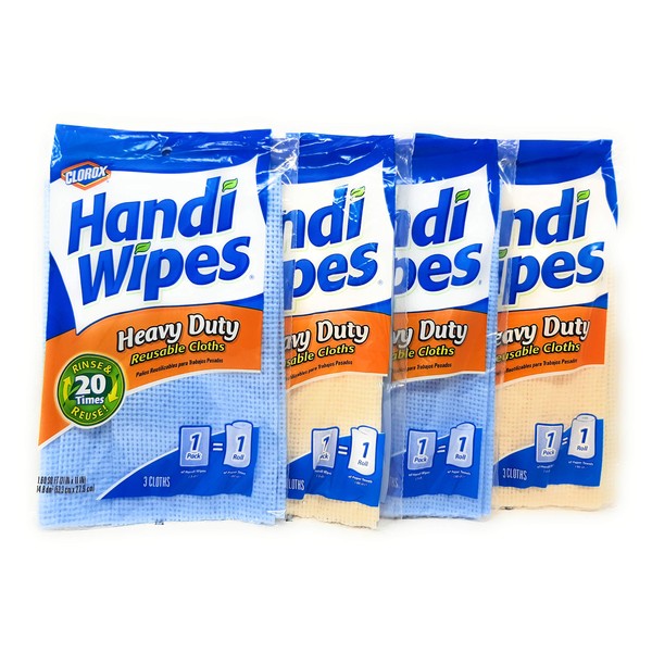 Handi Wipes Heavy Duty Reusable Cloths, Color May Vary - 3 Count (Pack of 4)
