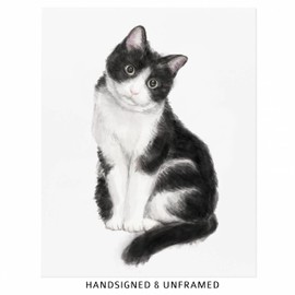 Tuxedo Cat Watercolor Painting, Bicolor Cat Modern Wall Art for Home Decor, Minimalistic Black and White Cat Lover Gift, Signed by Artist (8x10" unframed)