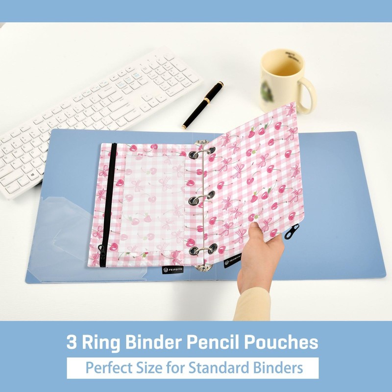 PDYRLEN Binder Pencil Pouches, Bow and Cherry Pencil Case with