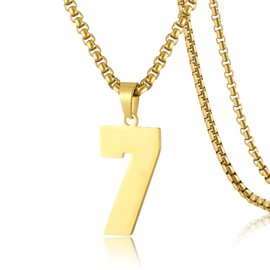 SKQIR Number Necklace for Men Baseball Gold Baseball Jersey Number Pendant for Athletes Number Chain for Boys Sport Stainless Steel（Number：7
