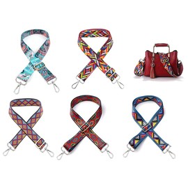 Kellegour Pack of 5 Adjustable Shoulder Strap, Colourful, Changing, Wide Bag Strap in Ethnic Style, Men's Bag Strap, Women's Accessories, Carry Strap for Shoulder Bag, Carry Bags and Handbags,