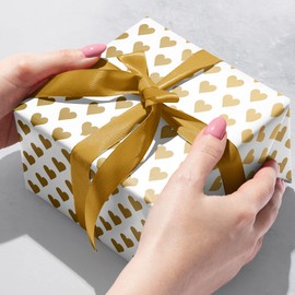 Jillson Roberts Recycled Gift Wrapping Paper, Golden Hearts, Pack of 6 Rolls