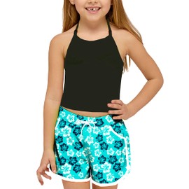 Girls Floral Beach Shorts Cute Novelty Hawaiian Quick Dry Athletic Shorts Drawstring Boardshorts Swimsuit 11-12 Years