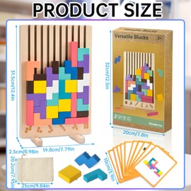 ZLPBAO Tetris Wooden Puzzle Children with Linen Bag, Wooden Tetris Montessori, 3D Puzzle Tetris Wooden Game, Educational Toy for Children from 3 4 5 6 Years, Gift for Boys and Girls