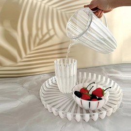 GUZZINI Dolcevita 12" Round Tray - Mother of Pearl | 100% Recycled Plastic | Centerpiece Stand for Fruits, Nuts, Plants | Decorative Platter for Ottoman, Coffee Table for Home Décor & Living Room