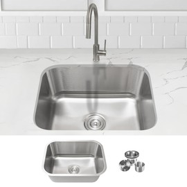KABCO 23 Inch Stainless Steel Single Bowl Classic Kitchen Sink, Extra Thick 18 Gauge Undermount Rust, Sound and Heatproof Sink with Sink Strainer and Removable Garbage Basket