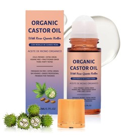 gawysbm Organic Castor Oil with Rose Quartz Roller, Castor Oil Roll-On with Rose Quartz for Skin, Brows & Lashes, 1.7 fl oz, 100% Pure Cold-Pressed, Hexane-Free (1 pcs)