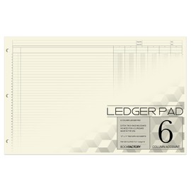 BookFactory Ledger Pad/Large 6 Column Accounting Ledger Columnar (Six Columns) Pads - 17'' x 11'', 50 Pages, Notepad Landscape Format (Made in USA)