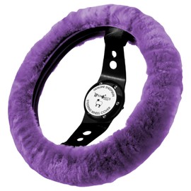 Andalus Brands Luxury Fluffy Car Steering Wheel Covers – Genuine Merino Sheepskin, Soft Fuzzy Car Steering Wheel Cover for Women, Universal 14.5-15" Size, Plush Fur Cute Auto Accessories, Purple