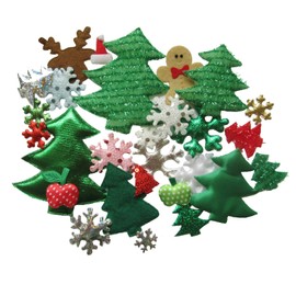 YYCRAFT Assorted 50pcs Christmas Padded Applique Patches for Sewing,Christmas Tree Snowflake Snowman Mix Appliques for Craft Embellishment and Christmas Party Decoration