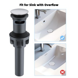 Hygie Rinse 2Pack Pop Up Sink Drain with Overflow, Bathroom Sink Stopper for Vessel Sink, Push and Seal Vessel Sink Drainer Stopper, Anti-Clogging Strainer, Chrome