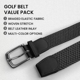 AXKAL Golf Belt Men Elastic Braided Belt Unisex Men Women Value Pack, Men’s Elastic Stretch Woven Belt (41''(105cm) Fits Waist 34''-38'', Black)