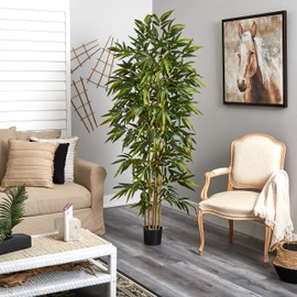Nearly Natural Nearly Natural 6FT Artificial Bamboo Tree for Indoor Home Dcor, Fake Bamboo Floor Plant with Natural Trunks and Over 1,000 Realistic Leaves in Black Nursery Planter