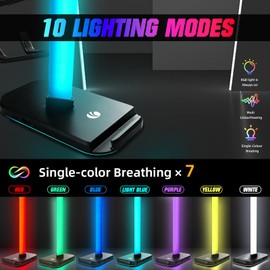 VCOM RGB Gaming Headphones Stand with 10 Light Modes, 4 Controller Holder with 1 USB & 2 Type-C Charging Ports,Headset Stand Suitable for All Earphone Accessories, Best Gift for Desk Gamers