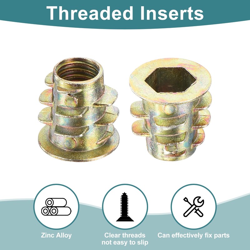 sourcing map 150Pcs Threaded Inserts, M5-0.8x10 Zinc Alloy Hex-Flanged Nut