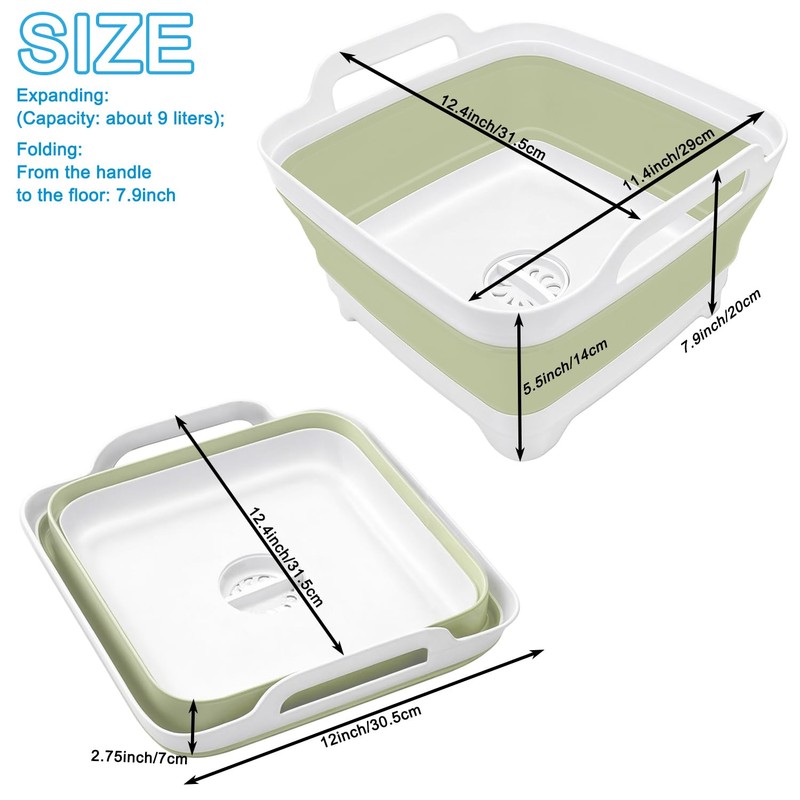 DUOFIRE Foldable Wash Basin 9L（2.37 Gallons） Dish Tub Collapsible Portable