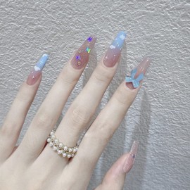 Nail Tips 24pcs Butterfly Clouds Long Fake Nails Make You More Nice For Wedding,Party,Holiday,Dating,Prom,Daily Life