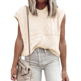 EVALESS Womens Crochet Tops Summer Fall Vacation Outfits Beach Fashion 2025 Cute Casual Clothes Sweater Vest Beige 2XL