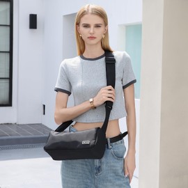 Miss Lulu Classic Crossbody Bag for Women, Solid Colour Simple Design Shoulder Bag, Unisex Roomy Fanny Packs Hobos for Everyday (Black)