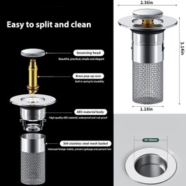 2Pcs Stainless Steel Floor Drain Filter,Bathroom Sink Stopper Hair Catcher with Removable Stainless Steel Filter Basket Hair Catcher,Isolate Odor Pop Up Sink Drain Filter…