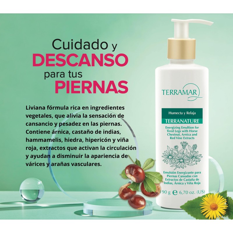 Terramar Terranature Emulsión Energizante para Piernas Cansadas, con Árnica, Castaño