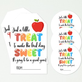 Just A Little Treat to Make The First Day Sweet Back to School Stickers-Colorful Letters First Day to School Gifts-40PCS Teacher Reward Labels-Classroom Party for Teens Students Decors & Supplies-A01