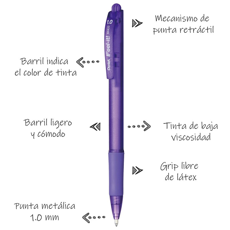 Pentel BX420-V Bolígrafo Feel-It Retráctil para Med Violeta