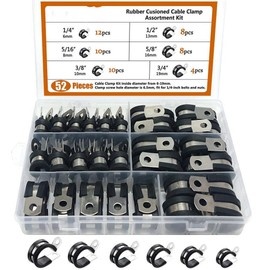 PENGLIN 52 Pcs P Clip Rubber Saddle Band, Hose Clamp, Cable Clip, Pipe Clip, 304 Stainless Steel, EPDM Rubber Saddle with Rubber, R-Shaped Saddle Band, 0.3 inch (6 mm), φ0.3 inch (8 mm), φ0.4 inch (10 mm), φ0.5 inch (13 mm), φ0.6 inch (16 mm), φ 0.7 inch (19 mm), Storage Case Included