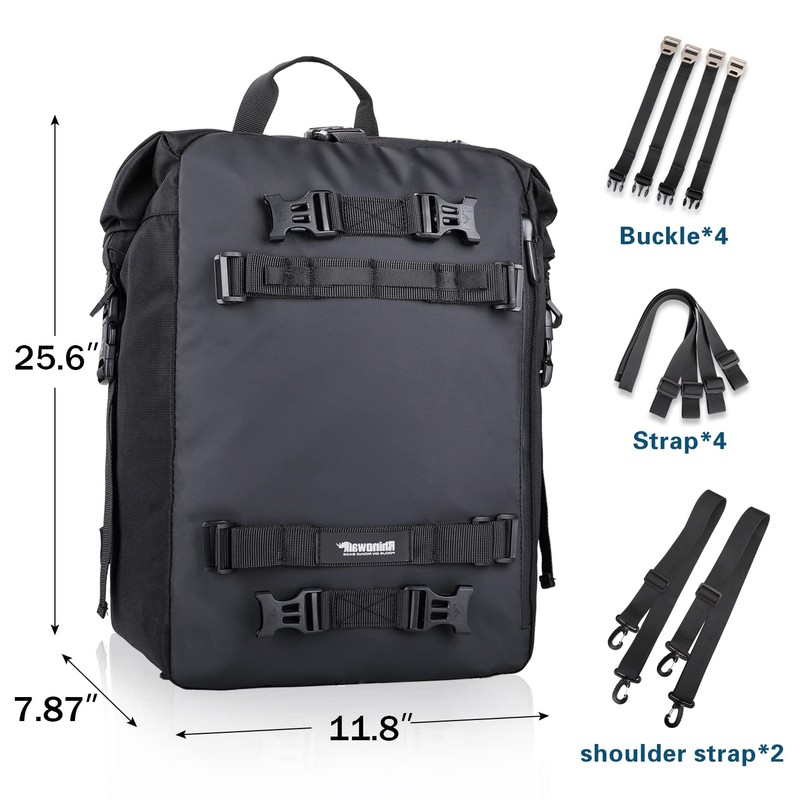 Rhinowalk Motorcycle Saddle Bag, 30L, Black, Waterproof, Combinable, Backpack