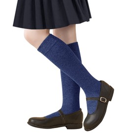 Calcetines altos hasta la rodilla para niñas, calcetines de uniforme escolar acanalados, paquete de 3/6, calcetines de tubo sin costuras, unisex, calcetines de fútbol para niños, 3-14 años, Navy 3 Pairs, 8-10 Años