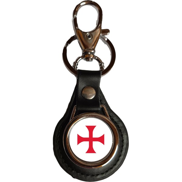 PJ4U Knights Templar Red Cross Black PU Leather Round Key