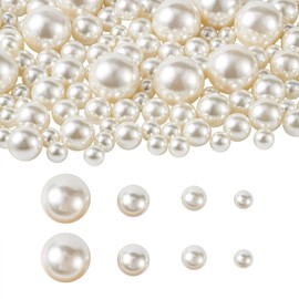 Beadthoven 140pcs Satin Luster Round Pearl Beads 4 Size Acrylic Faux Pearls Undrilled/No Hole for Vase Filler Table Scatter Wedding Decor