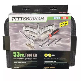 PITTSBURGH 53-Piece Mechanics Tool Set Kit Metric & SAE Wrenches Socket Ratchet With Case