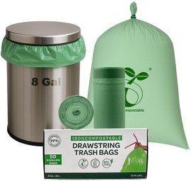 FPN Trash Bags Compostable – 8 gallon 50 Pack, Handle-Tie, 0.67 Mil, Eco-Friendly, Tear-Resistant, Odor-Free, Durable for Small Kitchen & Office Use Durable & Convenient